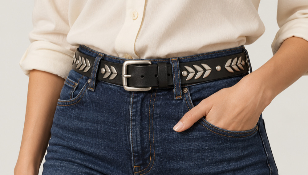 Calleen Cordero Size 32 Black Genuine Leather Studded Belt Silver Tone Buckle